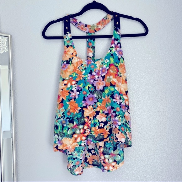 MATERIAL GIRL floral summer tank top open back M - Picture 2 of 8